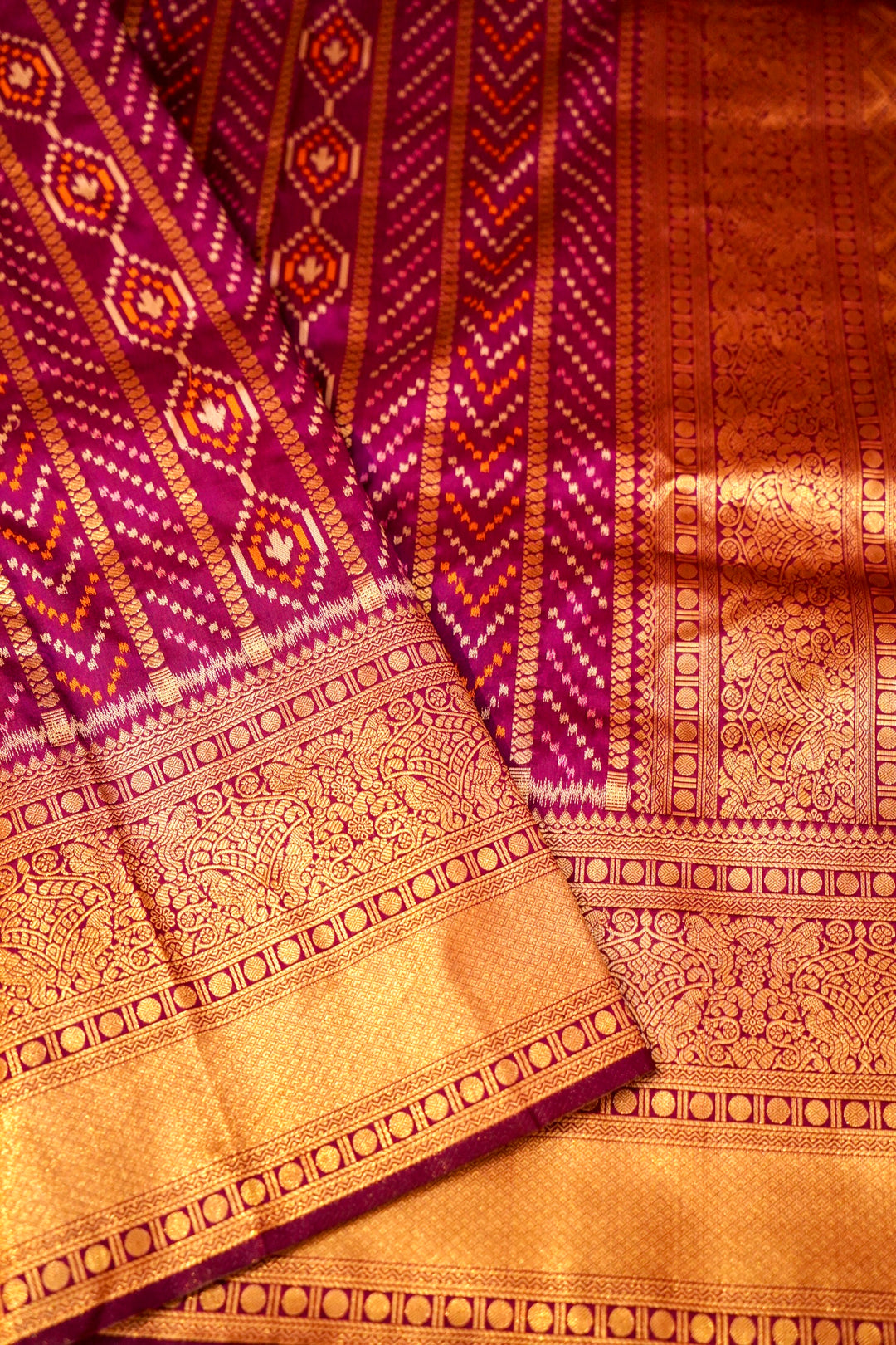 Magenta Banarasi Silk Saree with Kanjivaram Bandhani Pattern