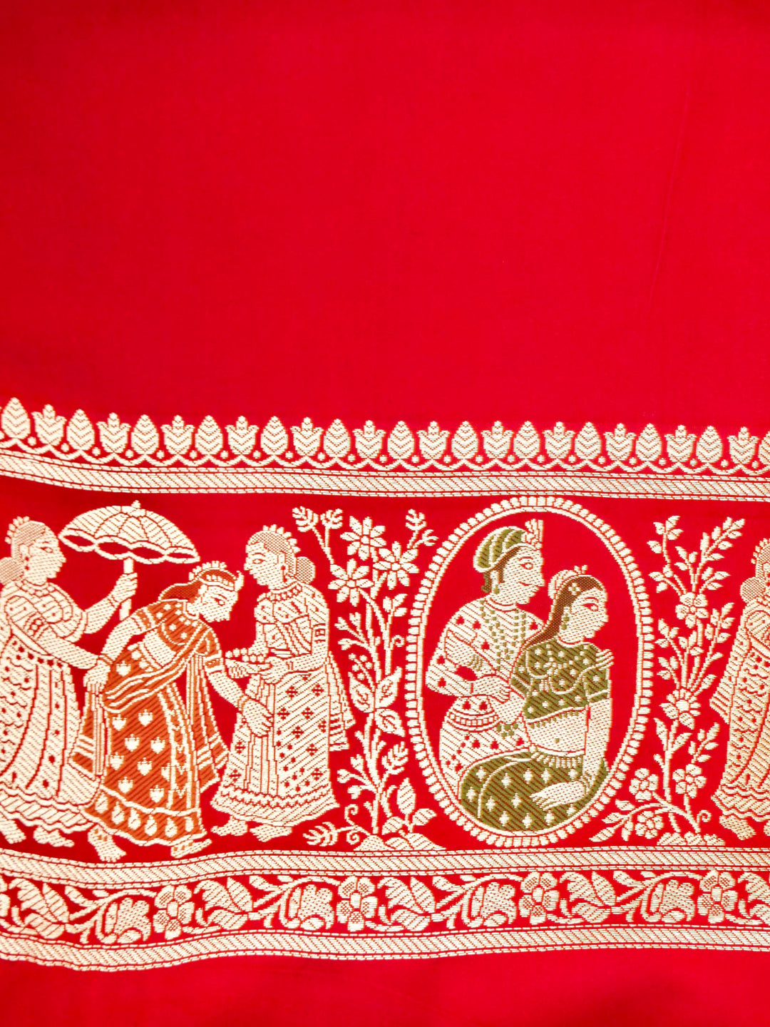 Scarlet Red Banarasi Pure Satin Silk Saree with Heavy Zari Work