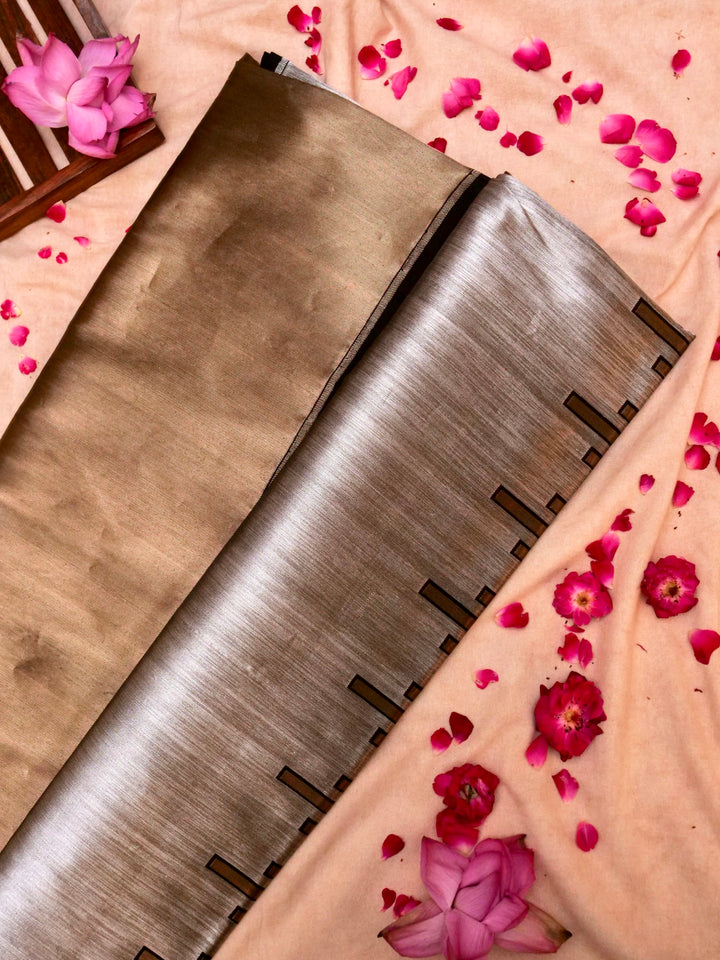 Jet Black Zari Woven Tussar Silk Saree