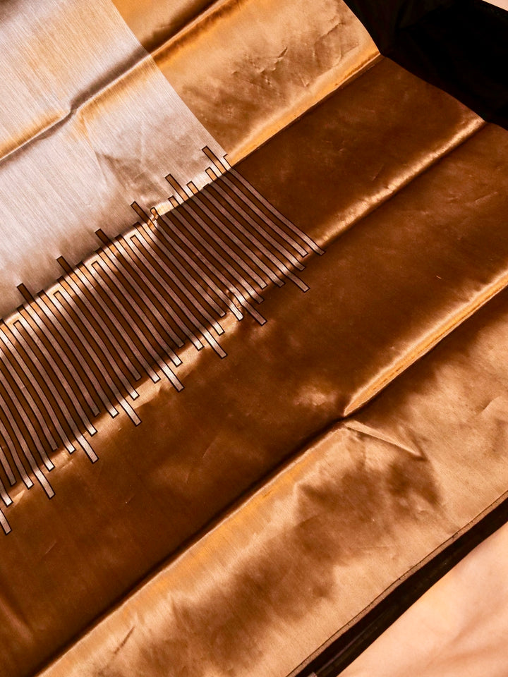 Jet Black Zari Woven Tussar Silk Saree