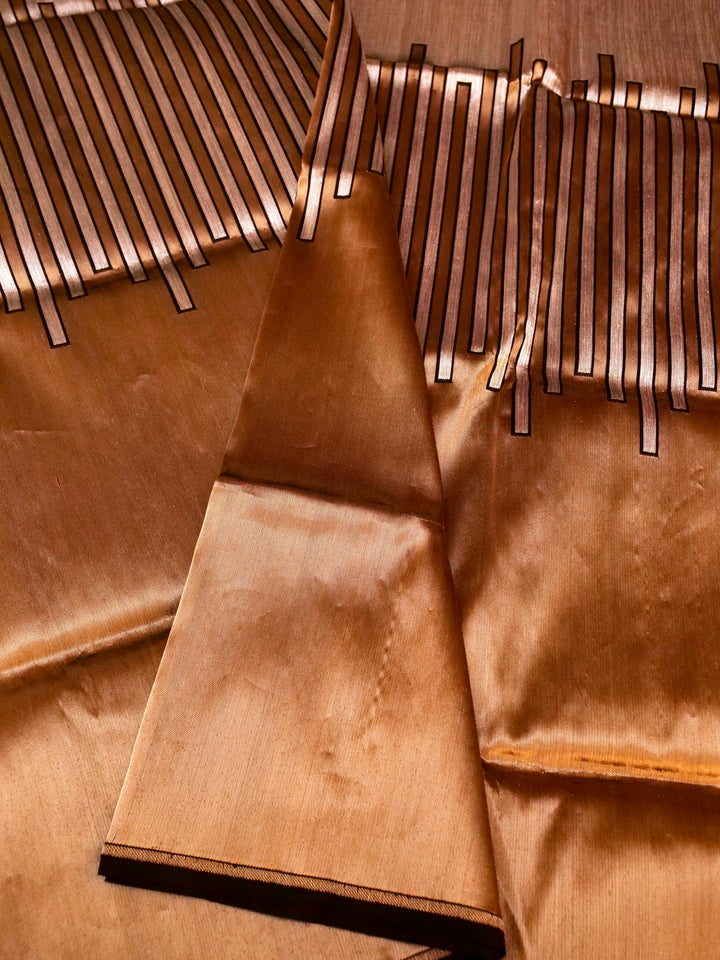 Jet Black Zari Woven Tussar Silk Saree