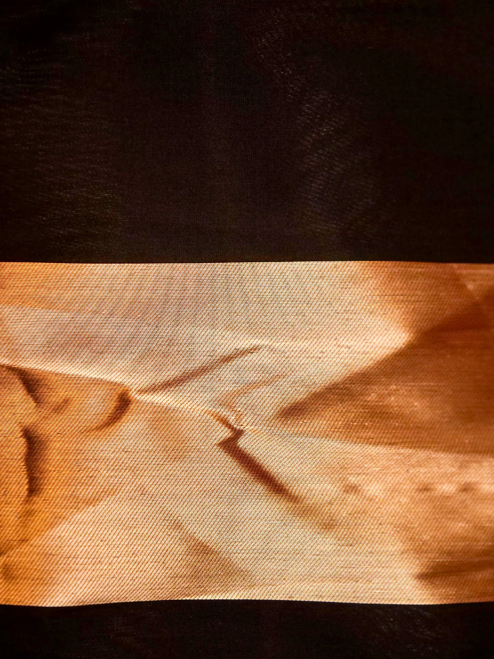 Jet Black Zari Woven Tussar Silk Saree