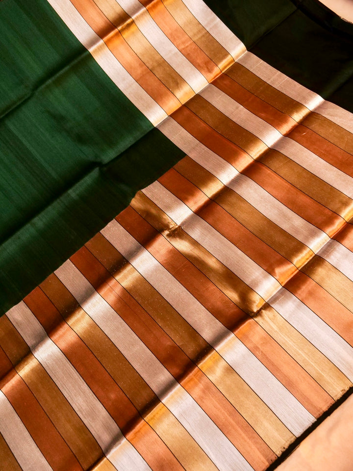 Pure Handloom Banarasi Dark Green Katan Silk Saree with Contemporary Pallu & Border