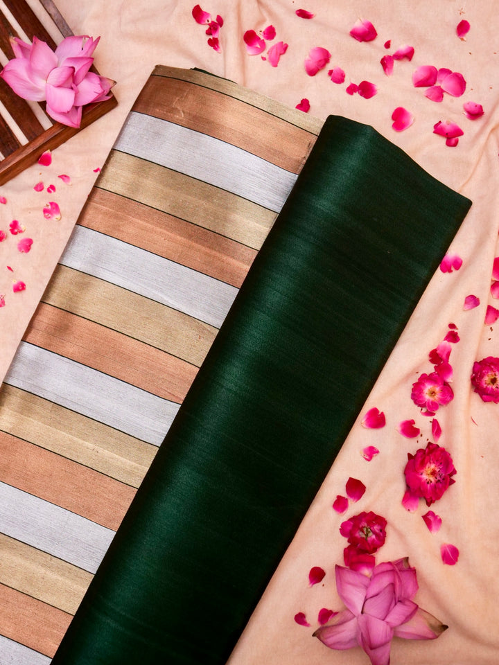 Pure Handloom Banarasi Dark Green Katan Silk Saree with Contemporary Pallu & Border