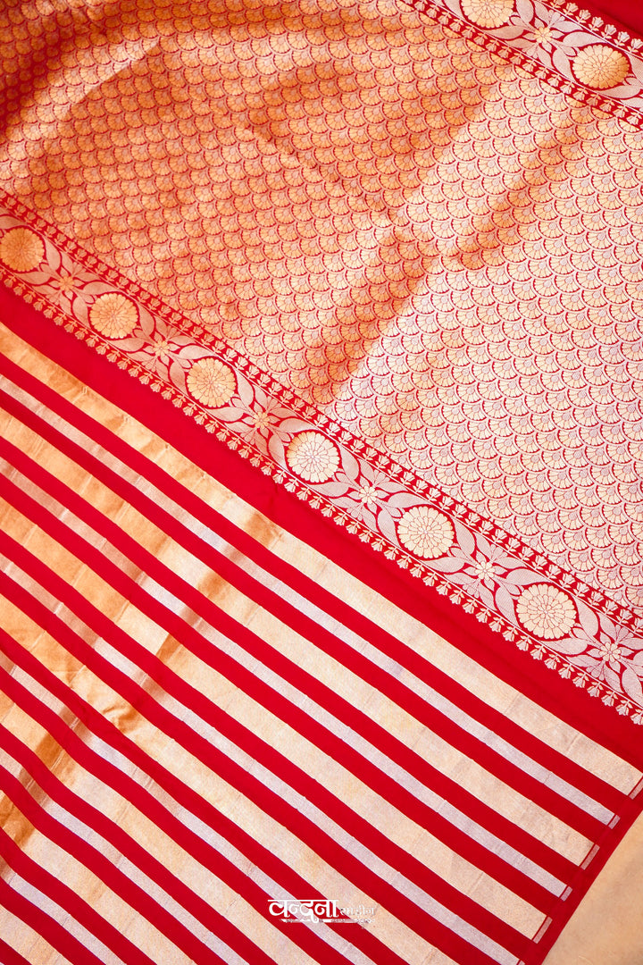 Banarasi Pure Katan Silk Sonaroopa Red Striped Saree