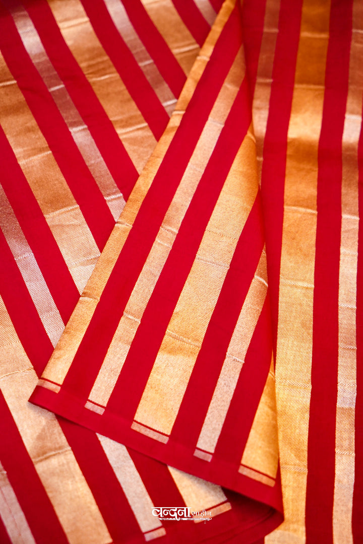 Banarasi Pure Katan Silk Sonaroopa Red Striped Saree