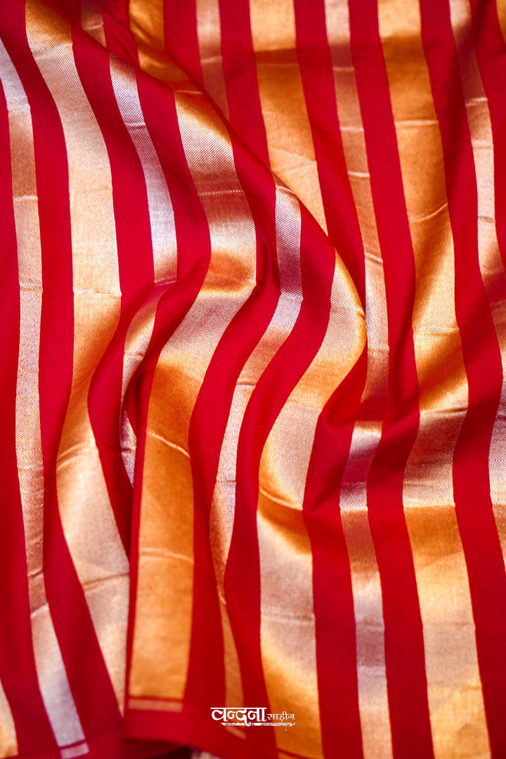 Banarasi Pure Katan Silk Sonaroopa Red Striped Saree