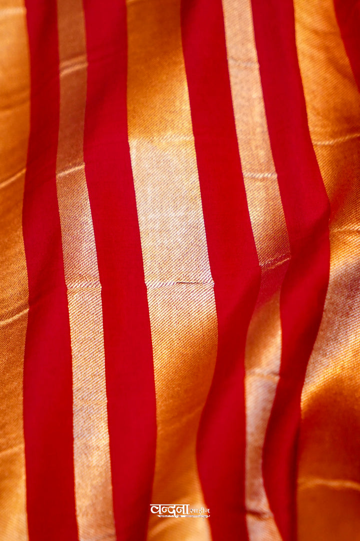 Banarasi Pure Katan Silk Sonaroopa Red Striped Saree