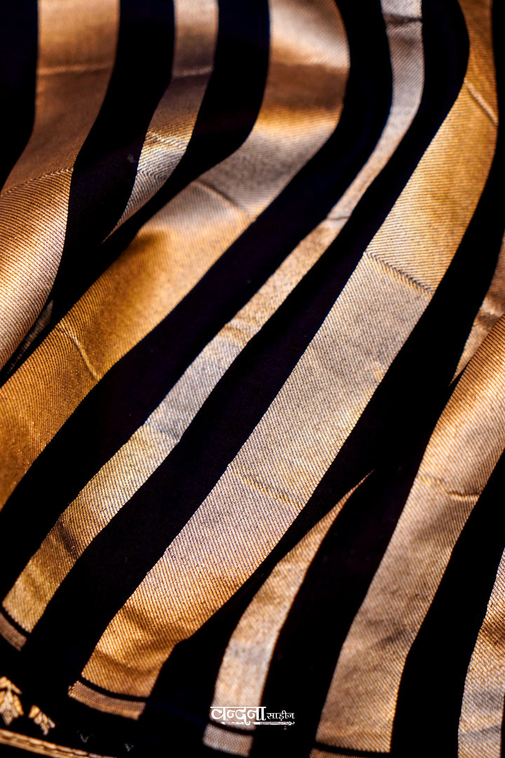 Banarasi Pure Katan Silk Sonaroopa Black Striped Saree