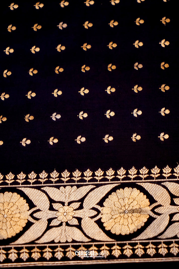 Banarasi Pure Katan Silk Sonaroopa Black Striped Saree