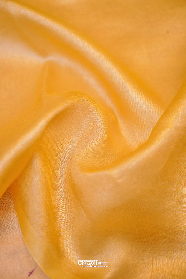 Majestic Gold Golden Tissue Silk Saree with Strip and Embroidery Work