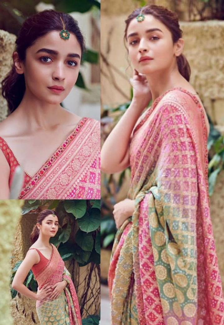 Handwoven Banarasi Pure Khaddi Georgette Bandhej Saree