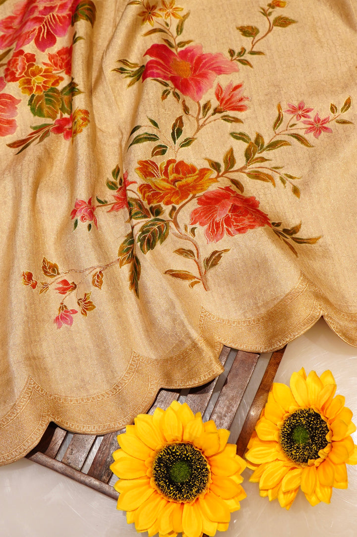 Nude Beige Handloom Soft Silk Banarasi Woven Saree