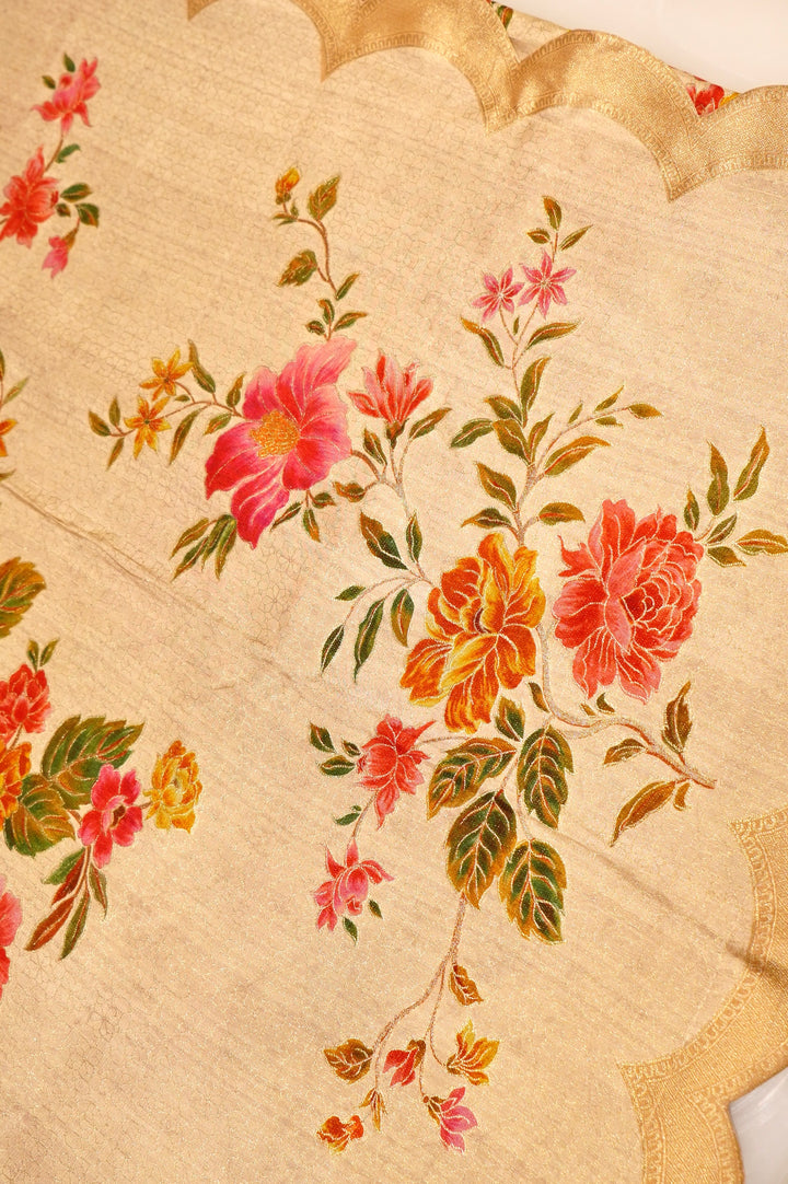 Nude Beige Handloom Soft Silk Banarasi Woven Saree