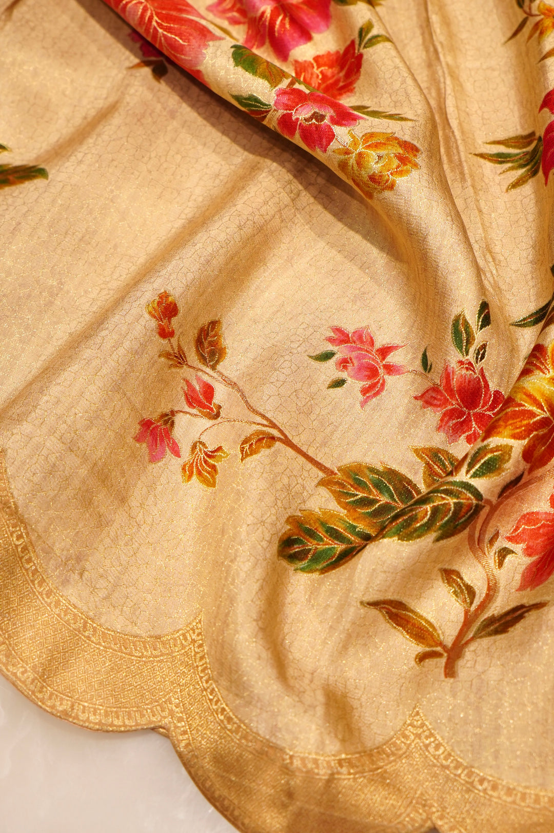 Nude Beige Handloom Soft Silk Banarasi Woven Saree