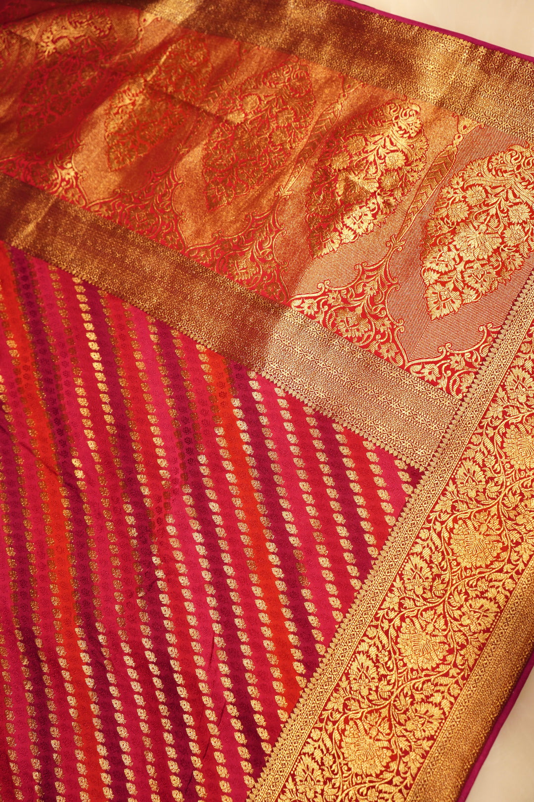 Bright Pink Handloom Soft Silk Banarasi Woven Saree