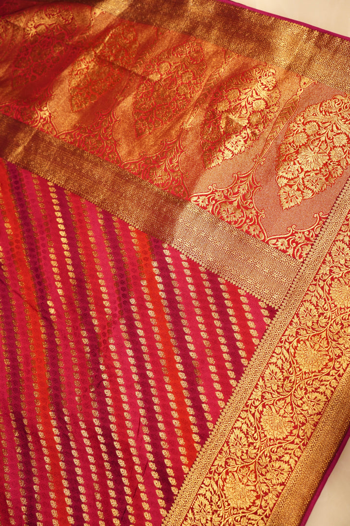 Bright Pink Handloom Soft Silk Banarasi Woven Saree