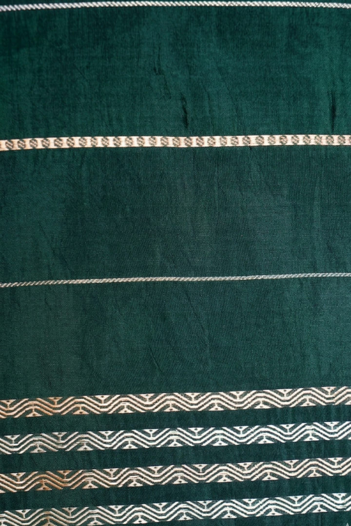 Handwoven Banarasi Bottle Green Pure Katan Silk Saree with Kamdhenu Motif Border