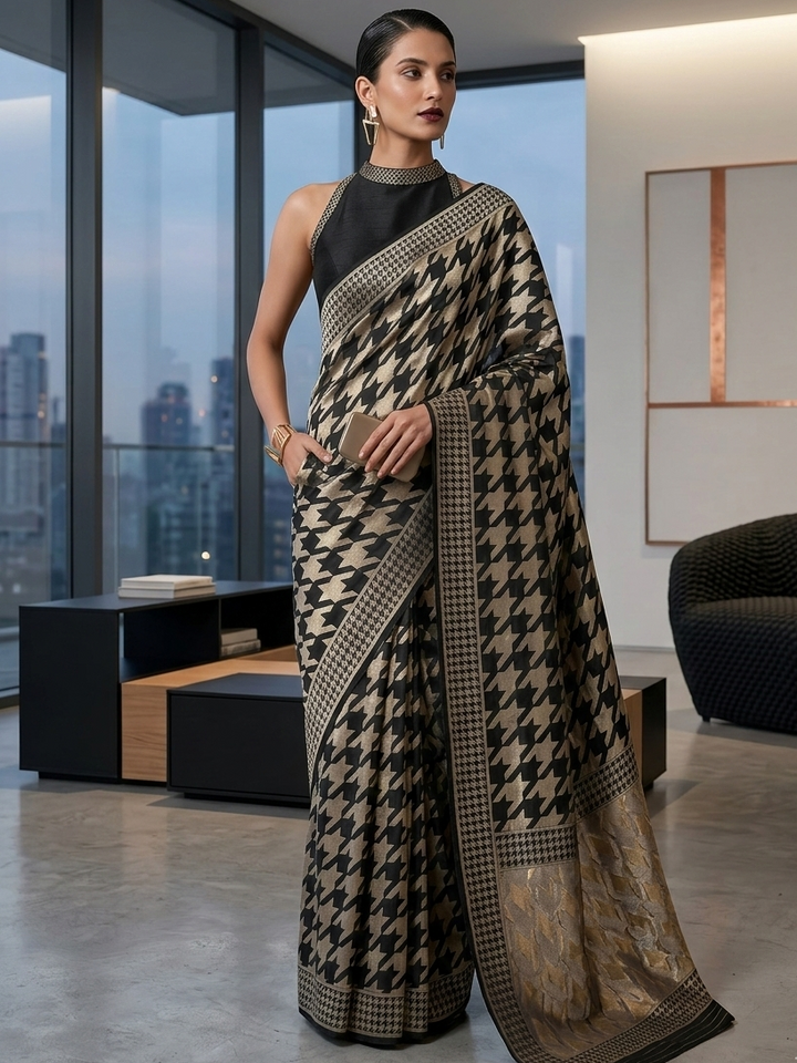 Banarasi Black Crepe Silk Saree with Zari Woven Gerum Design