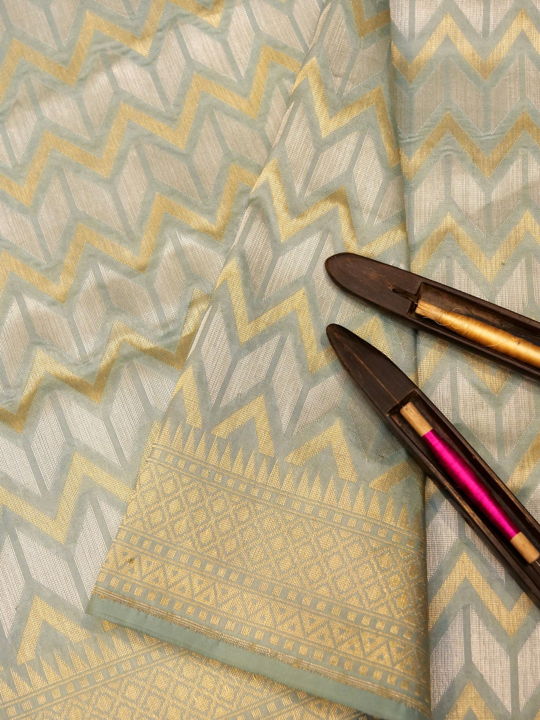 Handloom Celestial Aqua Blue Sonaroopa Banarasi Katan Silk Saree