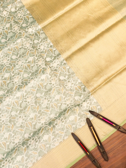 Banarasi Handloom Powder Blue Cutwork Woven Kora Tissue Saree