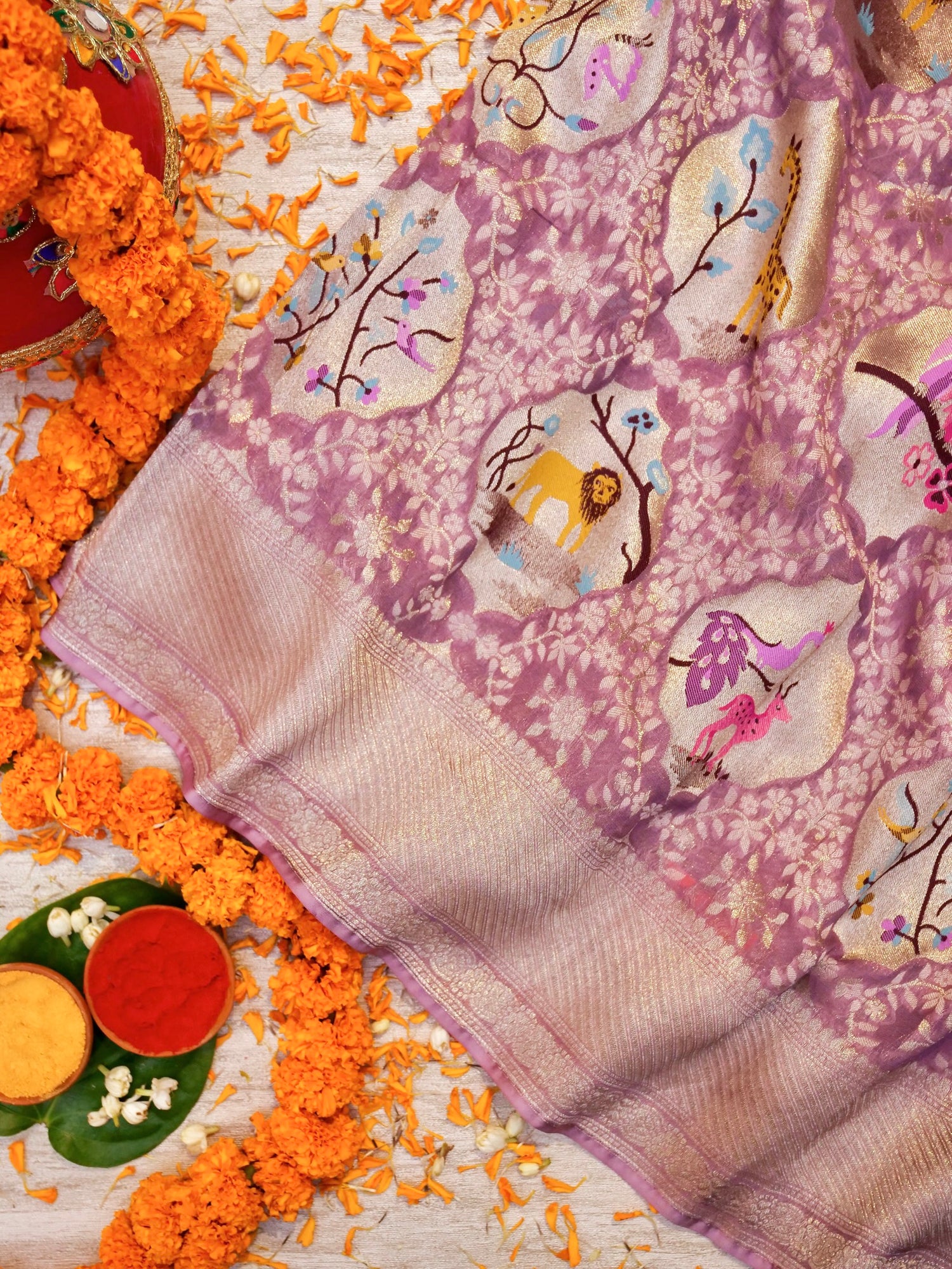 Banarasi Handloom Mauve Pink Khaddi Georgette Woven Saree