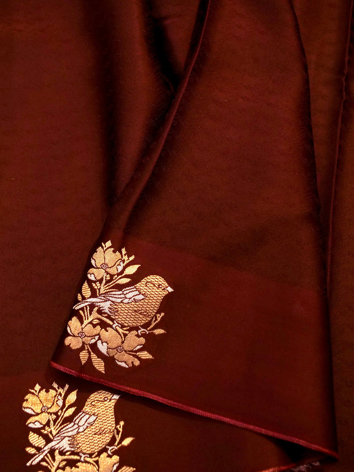 Handwoven Banarasi Rouge Maroon Mashru Silk Figure Motif Saree