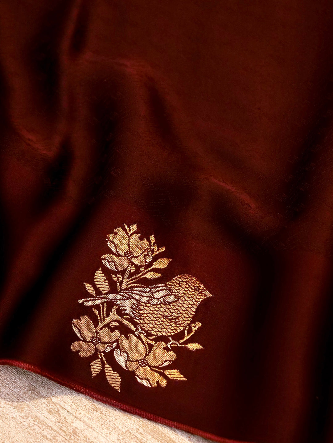 Handwoven Banarasi Rouge Maroon Mashru Silk Figure Motif Saree