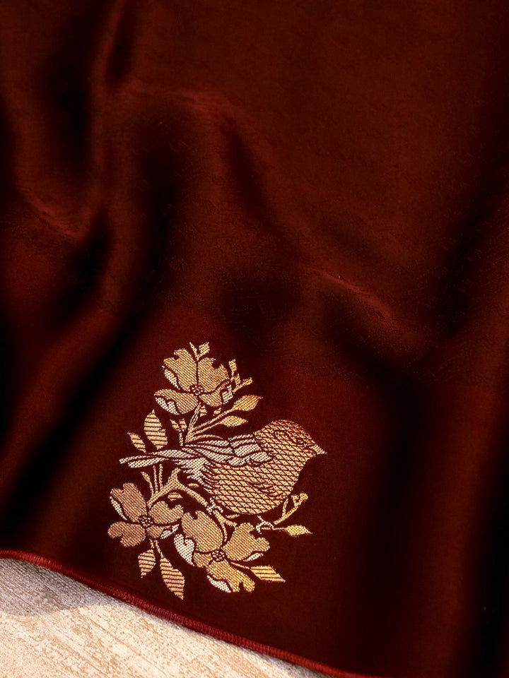 Handwoven Banarasi Rouge Maroon Mashru Silk Figure Motif Saree