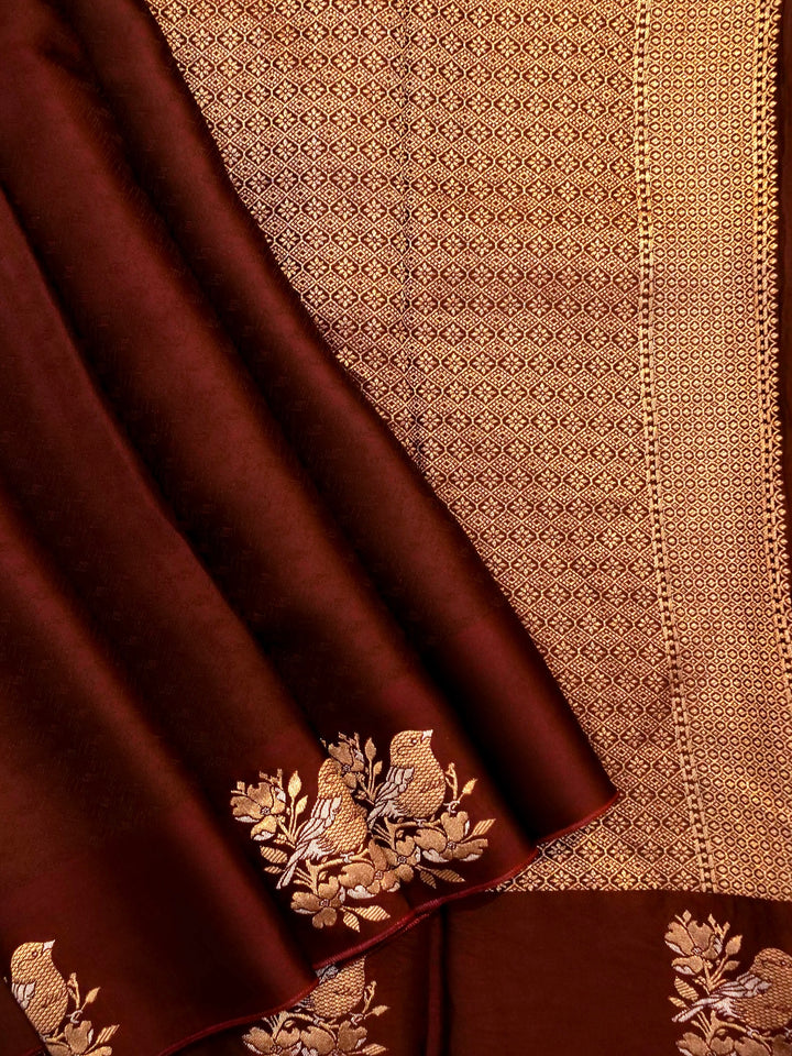 Handwoven Banarasi Rouge Maroon Mashru Silk Figure Motif Saree