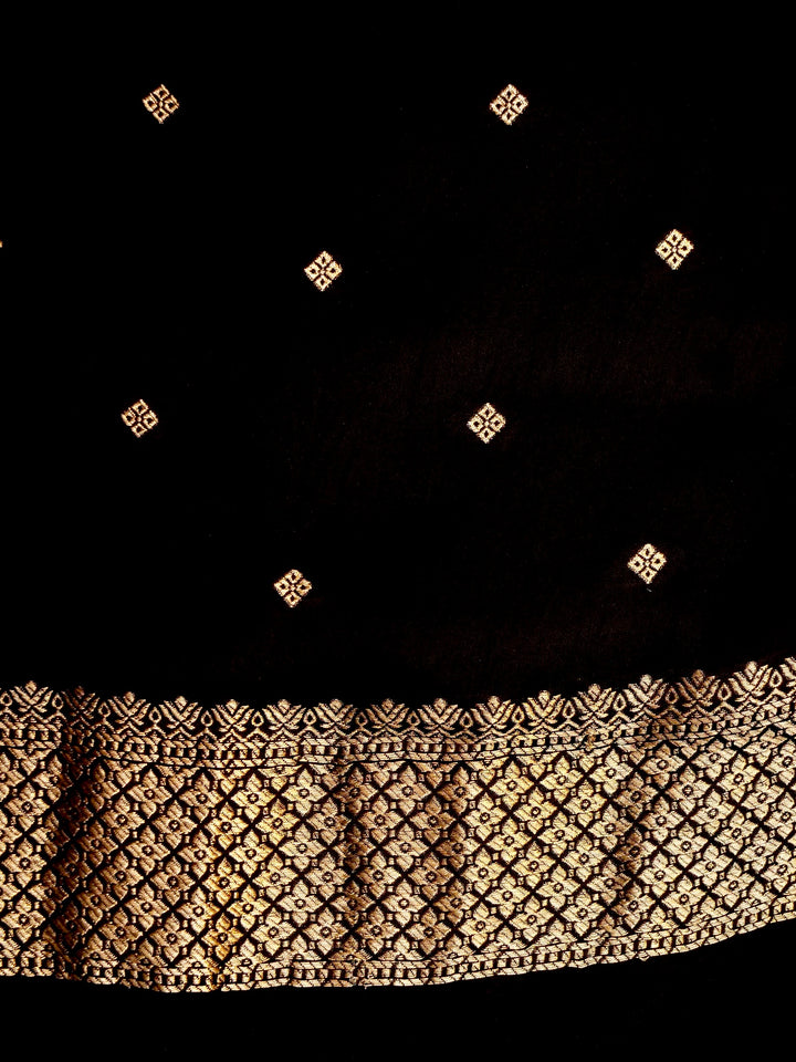 Handwoven Banarasi Jet Black Mashru Silk Figure Motif Saree