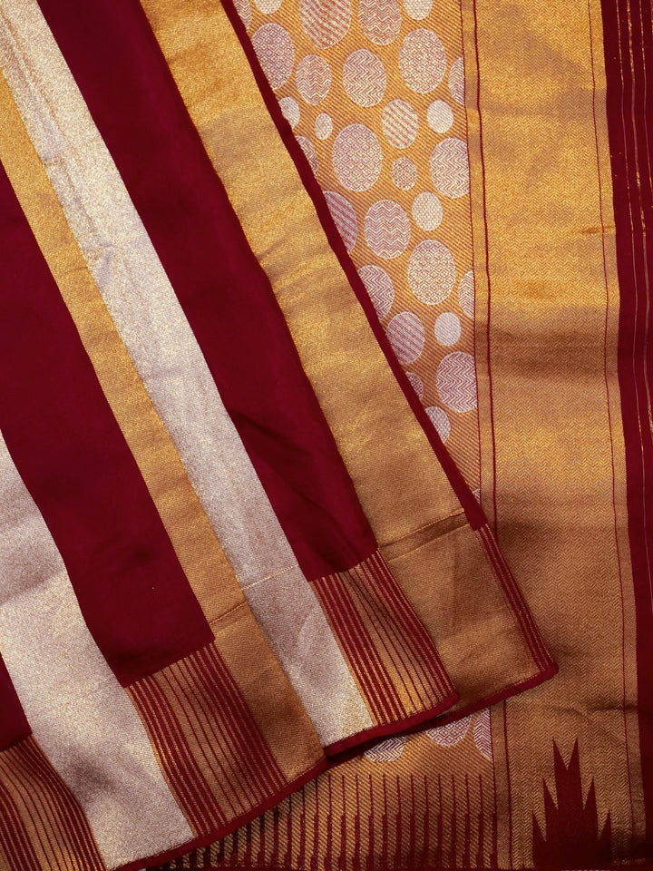 Handwoven Banarasi Rouge Maroon Mashru Silk Striped Woven Saree