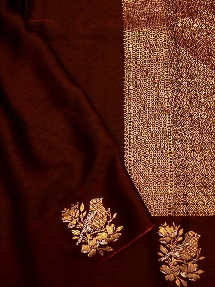 Handwoven Banarasi Rouge Maroon Mashru Silk Figure Motif Saree
