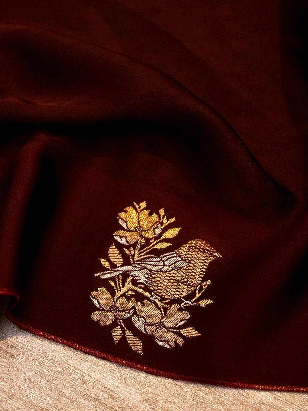 Handwoven Banarasi Rouge Maroon Mashru Silk Figure Motif Saree