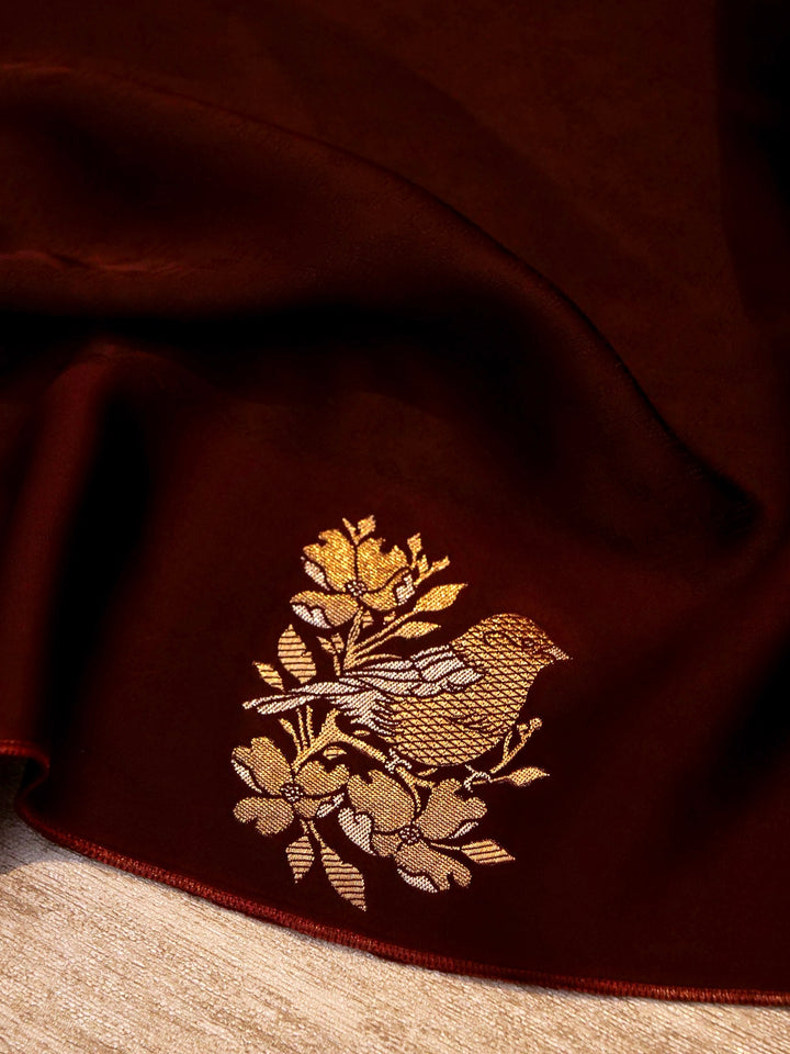 Handwoven Banarasi Rouge Maroon Mashru Silk Figure Motif Saree