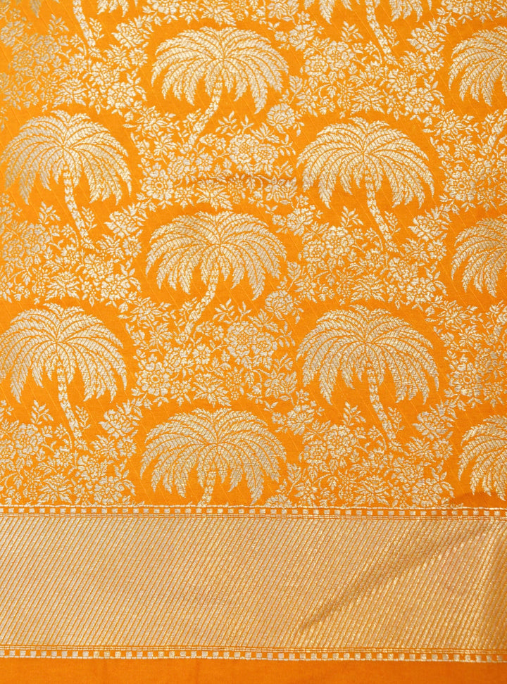 Banarasi Handloom Mango Yellow Katan Silk Zari Woven Suit Set (Unstitched)