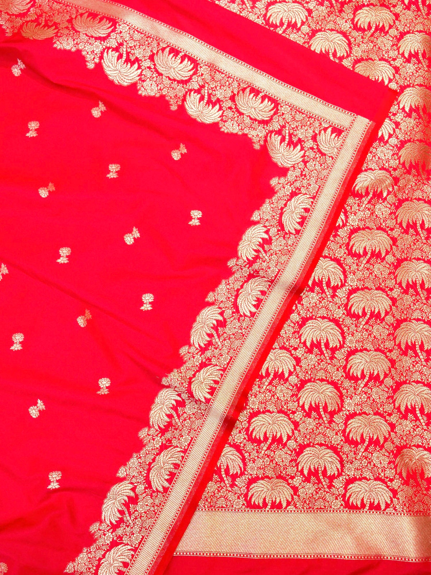 Banarasi Handloom Cherry Red Katan Silk Zari Woven Suit Set (Unstitched)