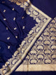 Banarasi Handloom Navy Blue Katan Silk Zari Woven Suit Set (Unstitched)