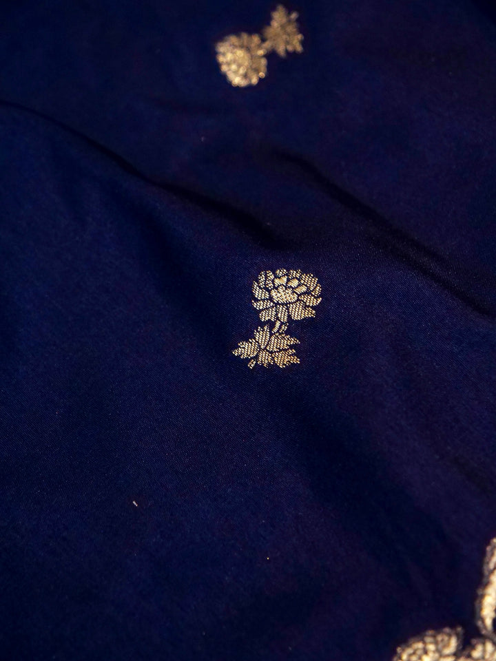 Banarasi Handloom Navy Blue Katan Silk Zari Woven Suit Set (Unstitched)