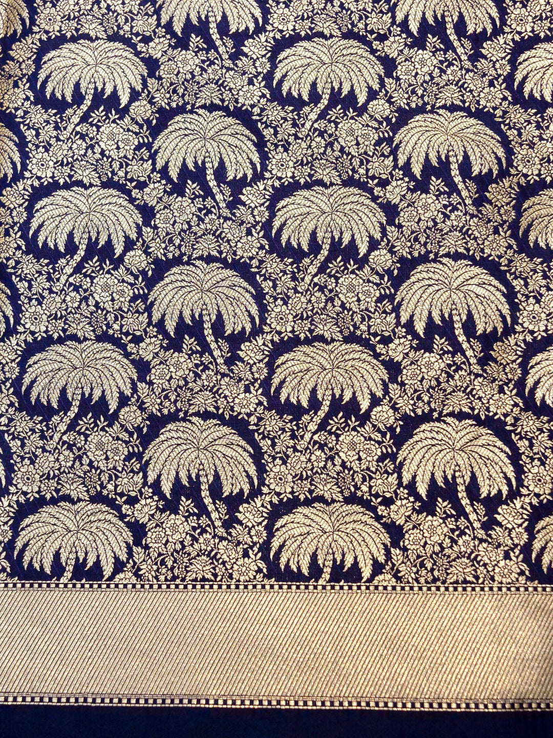 Banarasi Handloom Navy Blue Katan Silk Zari Woven Suit Set (Unstitched)