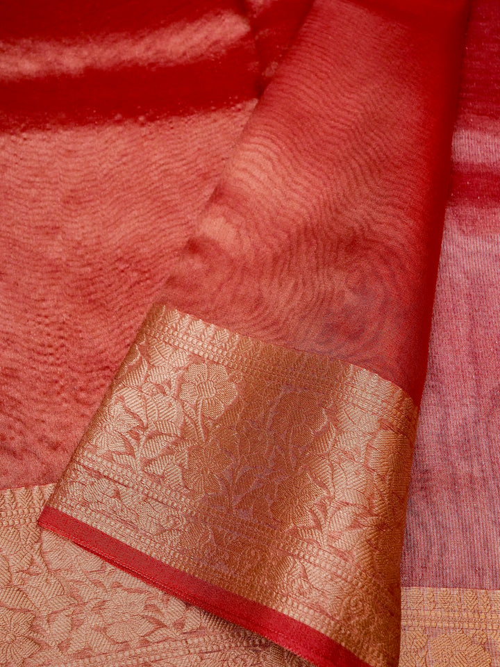 Banarasi Ruby Red Tissue Silk Zari Woven Saree