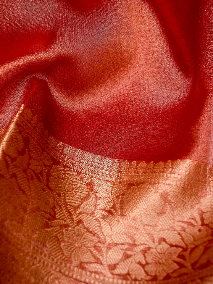 Banarasi Ruby Red Tissue Silk Zari Woven Saree
