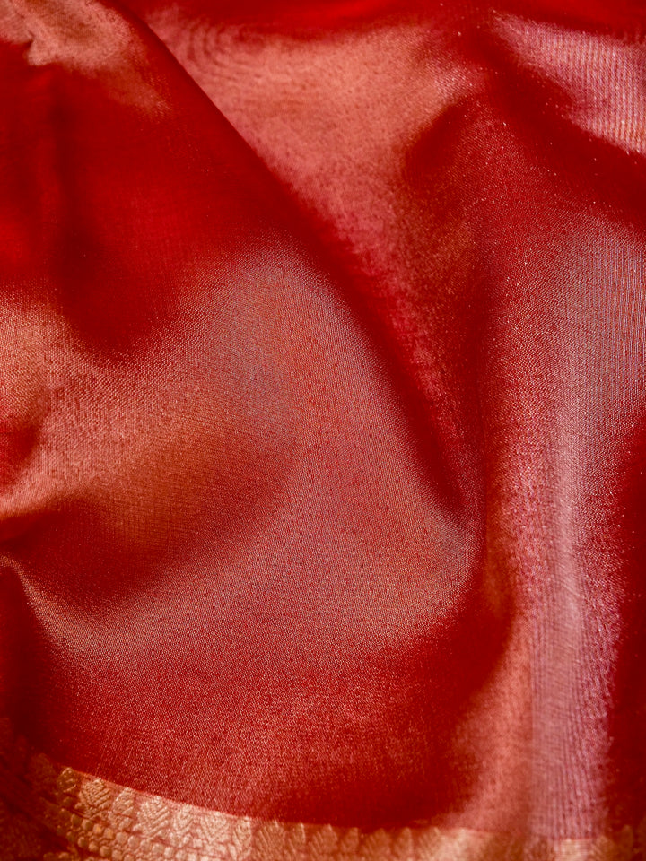 Banarasi Ruby Red Tissue Silk Zari Woven Saree