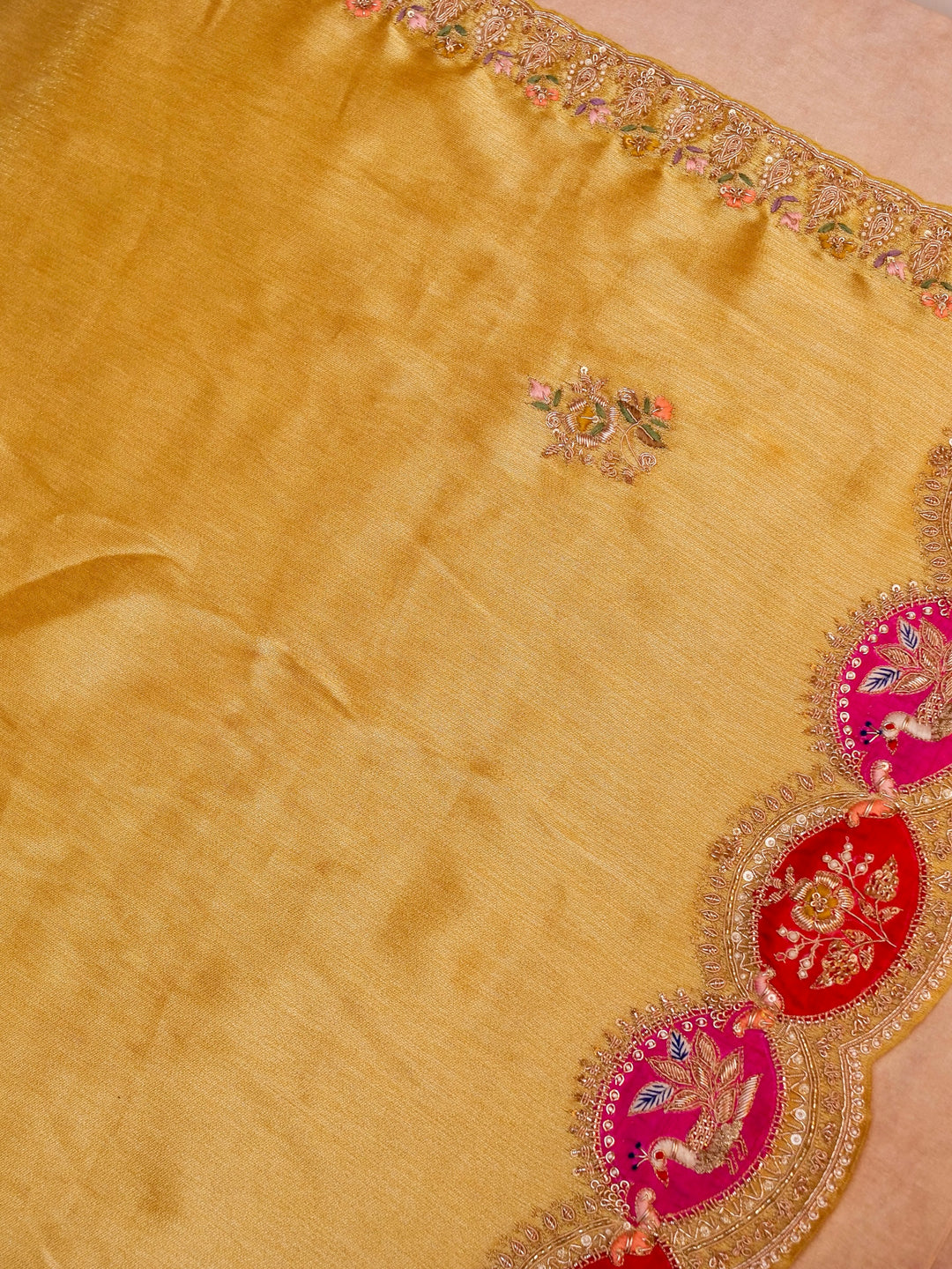 Pure Banarasi Katan-Tissue Hand-Embroidered Saree