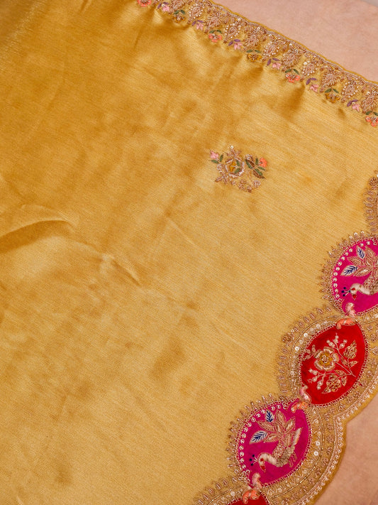 Pure Banarasi Katan-Tissue Hand-Embroidered Saree