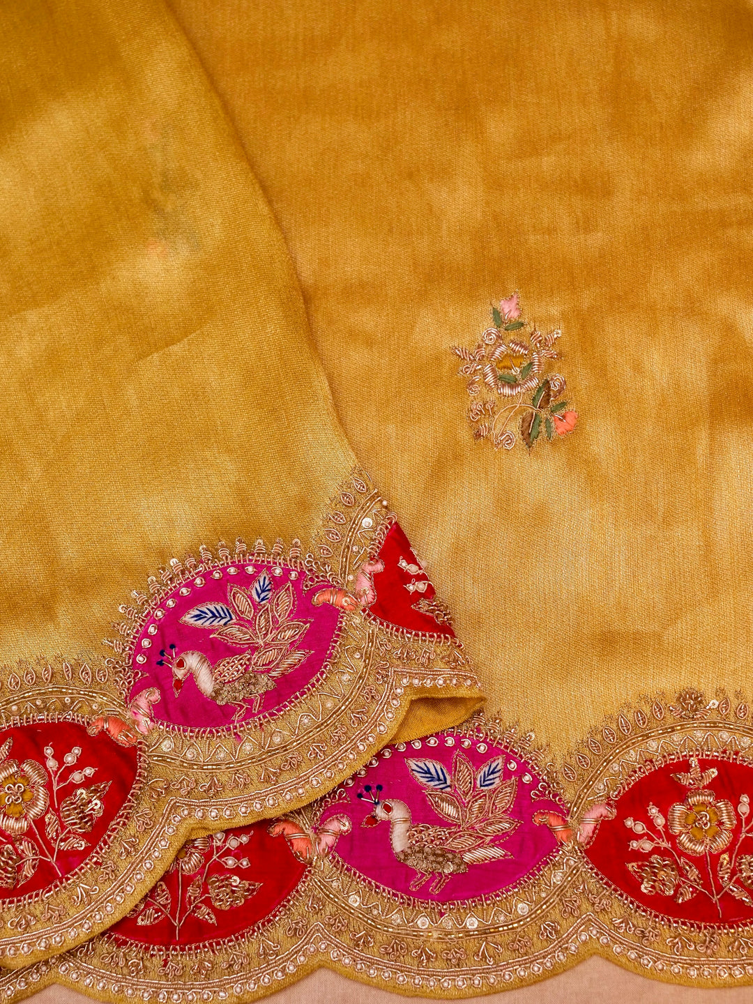 Pure Banarasi Katan-Tissue Hand-Embroidered Saree