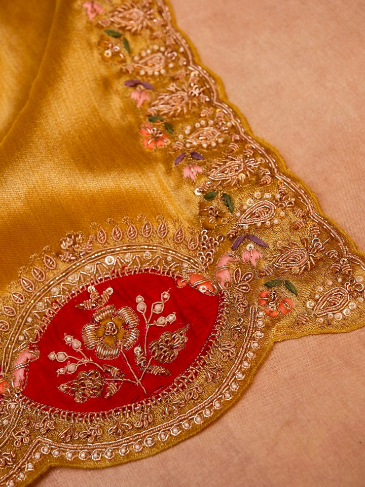Pure Banarasi Katan-Tissue Hand-Embroidered Saree