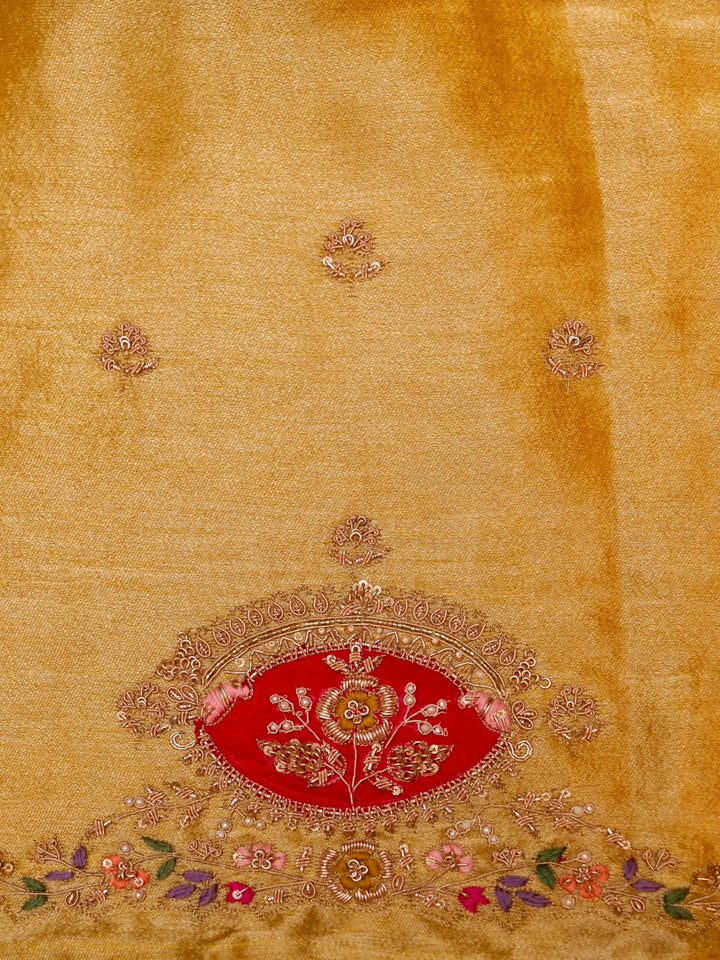 Pure Banarasi Katan-Tissue Hand-Embroidered Saree