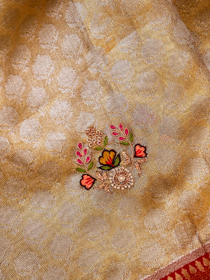 Pure Banarasi Katan-Tissue Paithani Hand-Embroidered Saree
