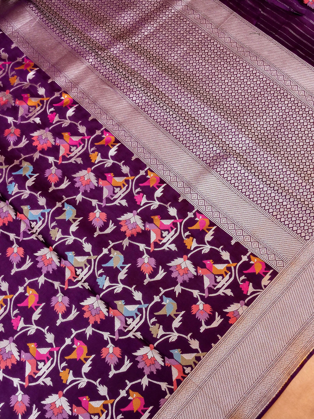 Banarasi Shikargaah Mashru Silk Meenakari Saree